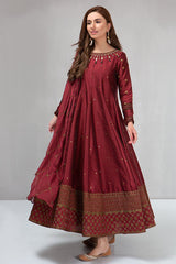 Swagiwear Maria B, unstiched 3 piece kataan silk frock style embroidered suit.