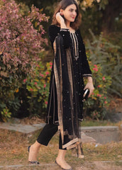 Swagiwear Sidra Mumtaz 3PC Valvet Front Full Embroidered Back Bazo Embroidered Bember Dupatta -