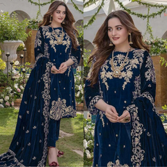 Swagiwear Embroidered Velvet Three piece With Velvet Shawl Winter Collection