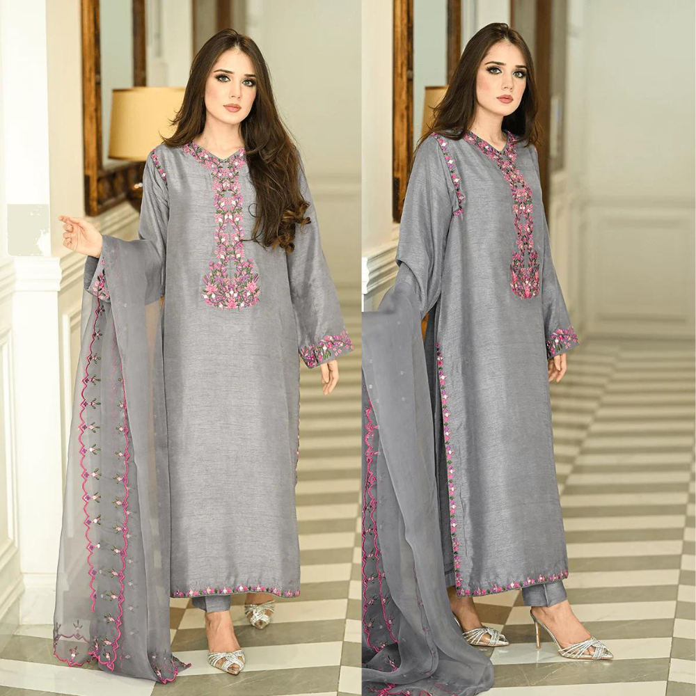 Swagiwear Summer Unstitched 3PCs Embroidered Lawn Dress With Monar Embroidered Dupatta