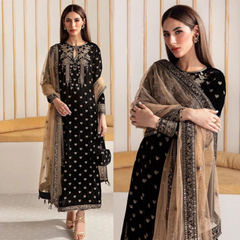 Swagiwear Winter Unstitched 3PCs Embroidered Velvet Dress With Embroidered Organza Dupatta