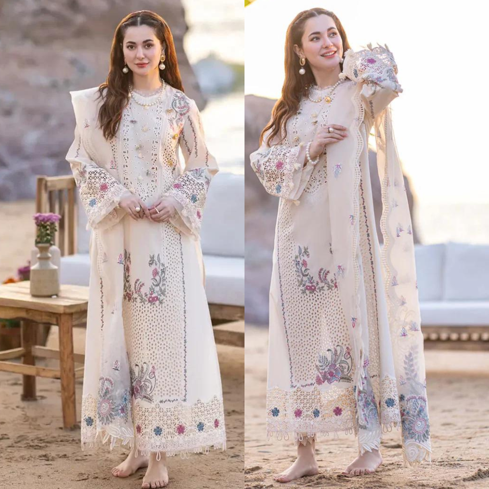 Swagiwear Chikenkari Qalamkar Embroidered Dhanak Three Piece