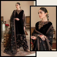 Swagiwear Embroidered sequence Velvet Dress With Organza sequence embroidered Dupatta