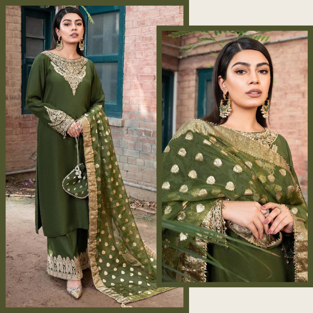 Swagiwear /2 3 Piece Silk Embroidered With Jaquard Duppatta