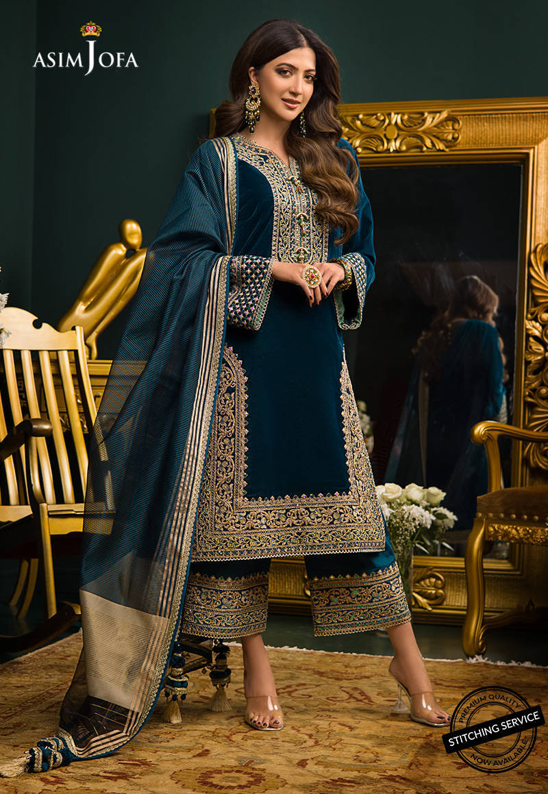 Swagiwear  3PC Velvet Heavy Embroidered Shirt With Organza  Dupatta