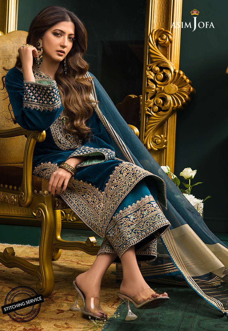 Swagiwear  3PC Velvet Heavy Embroidered Shirt With Organza  Dupatta