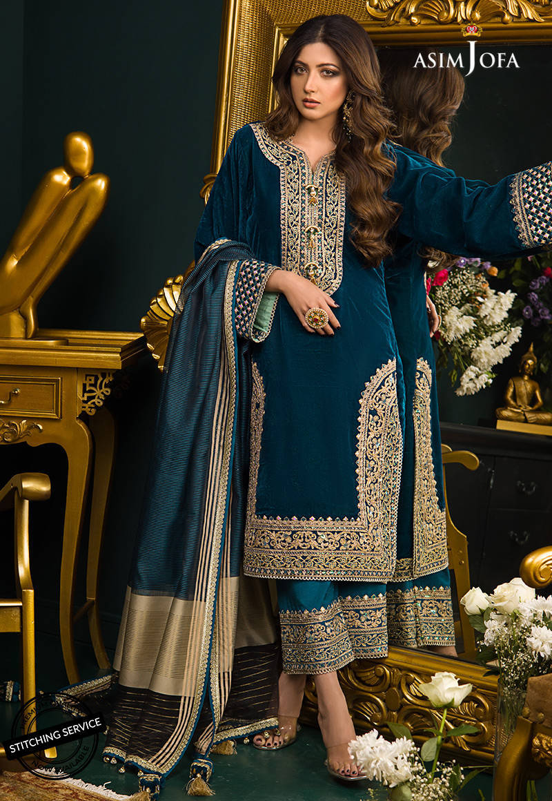 Swagiwear  3PC Velvet Heavy Embroidered Shirt With Organza  Dupatta