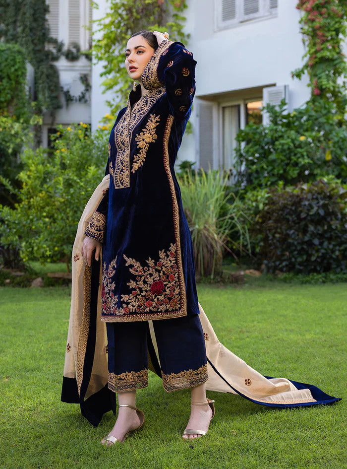 Swagiwear 3-Piece Unstitched Heavy Embroidered Velvet Suit - 