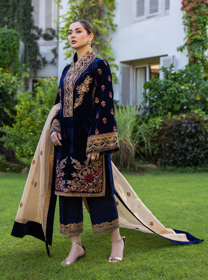 Swagiwear 3-Piece Unstitched Heavy Embroidered Velvet Suit - 