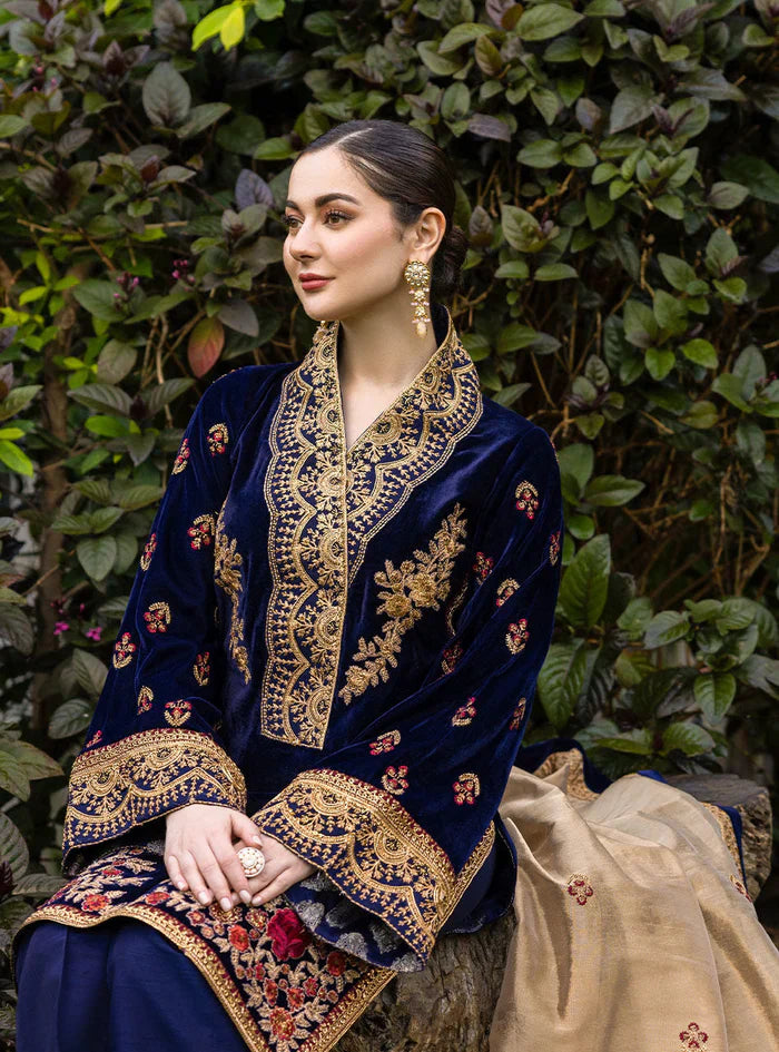 Swagiwear 3-Piece Unstitched Heavy Embroidered Velvet Suit - 