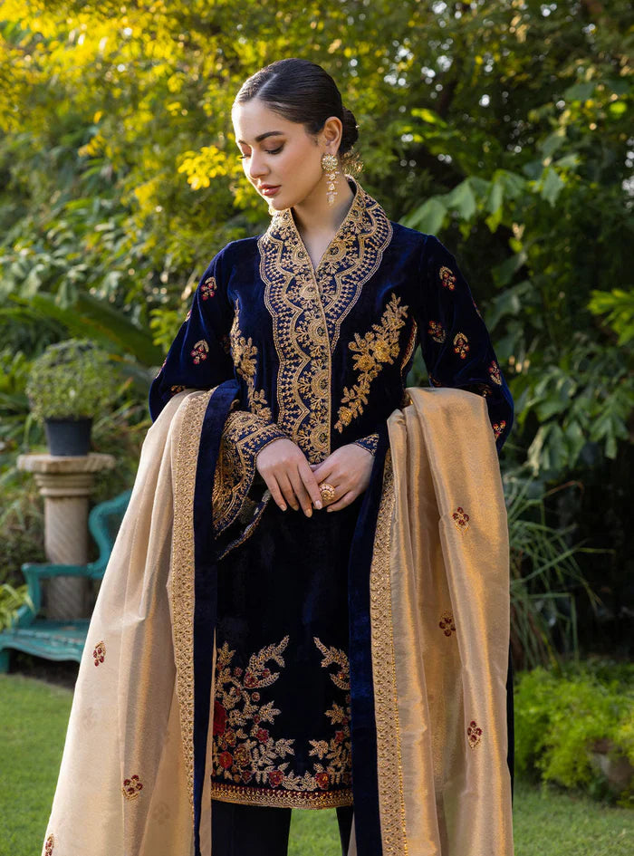Swagiwear 3-Piece Unstitched Heavy Embroidered Velvet Suit - 