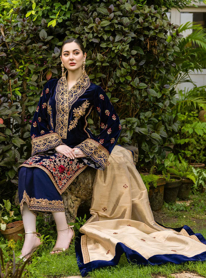 Swagiwear 3-Piece Unstitched Heavy Embroidered Velvet Suit - 
