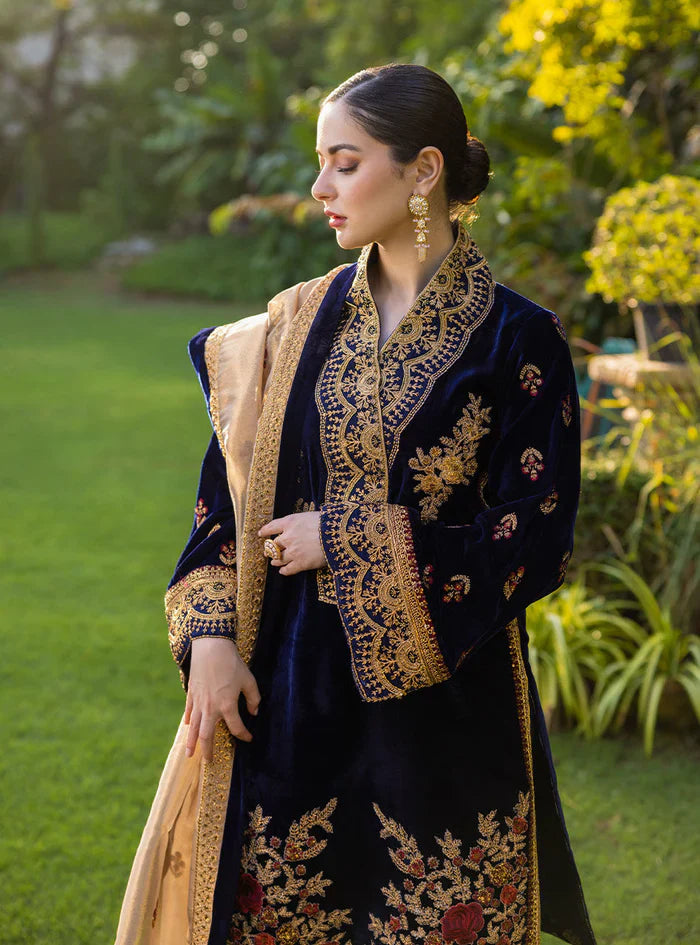 Swagiwear 3-Piece Unstitched Heavy Embroidered Velvet Suit - 