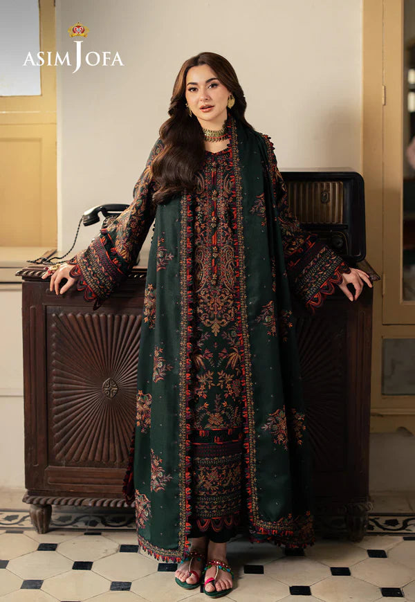 Swagiwear Asim Jofa, unstitched 3 piece Dhanak sequence embroidered suit - 