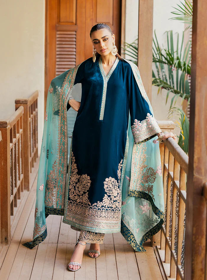 Swagiwear Zainab Cottani - 3-Piece Unstitched Heavy Embroidered Velvet Suit - 