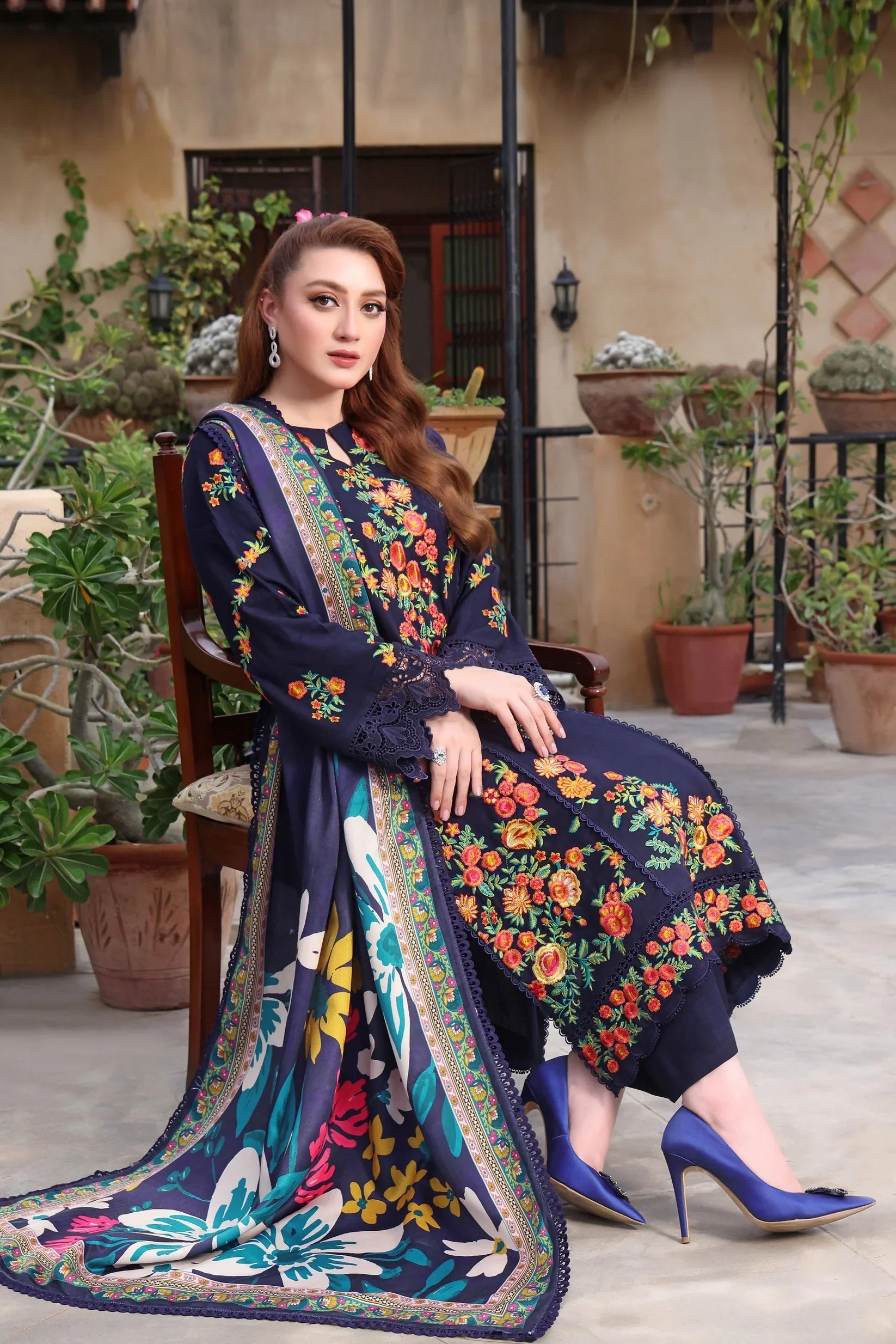 Swagiwear Asim Jofa, unstitched 3 piece Lawn sequence embroidered suit - 