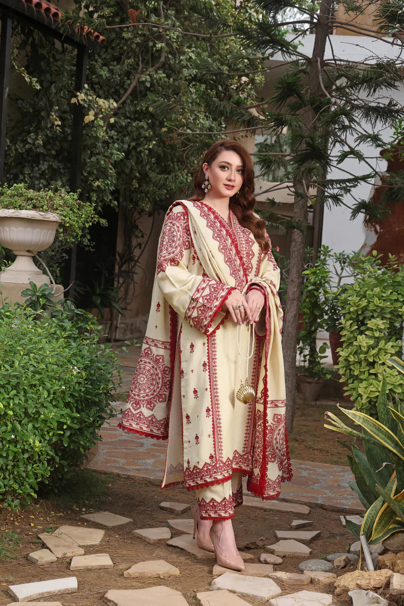 Swagiwear Asim Jofa - Winter 3PC Dhanak Embroidered Suit - 