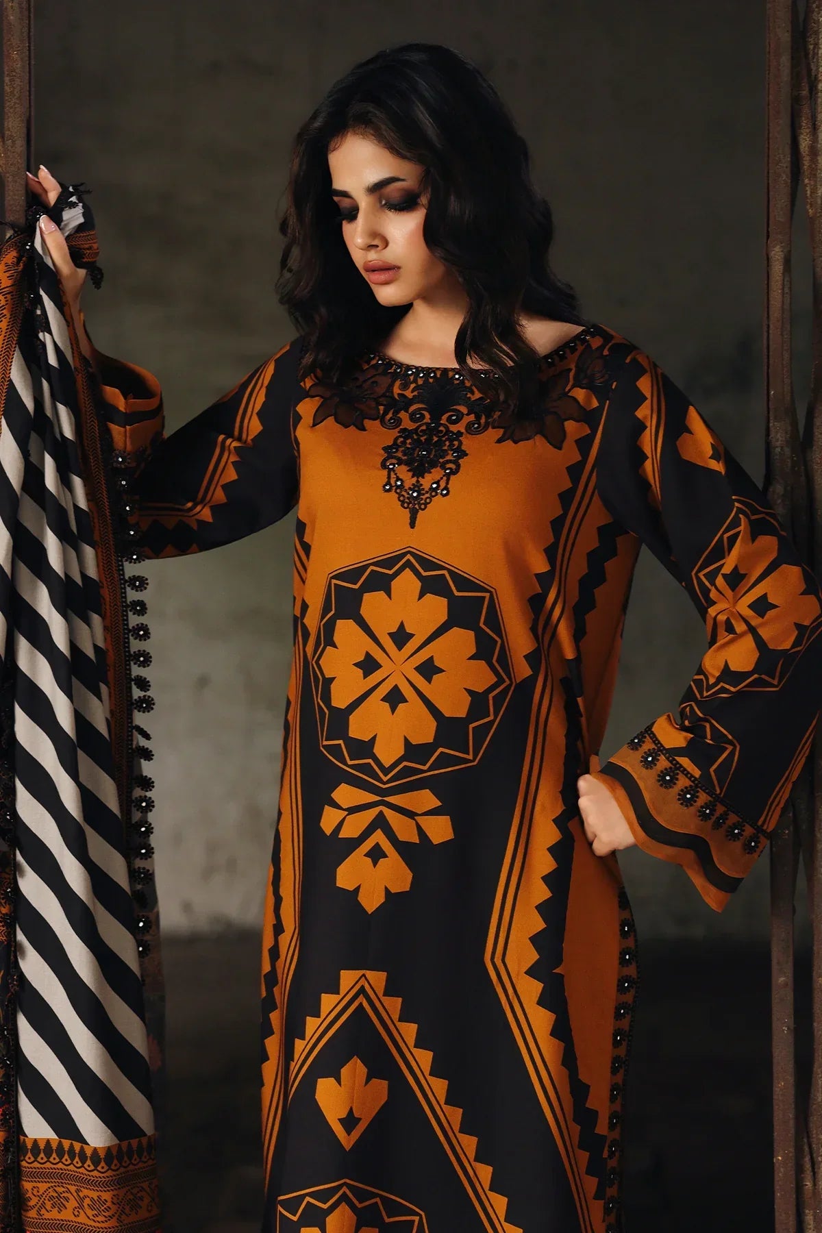 Swagiwear Charizma - Winter 3PC Karandi Digital Print Dress - 