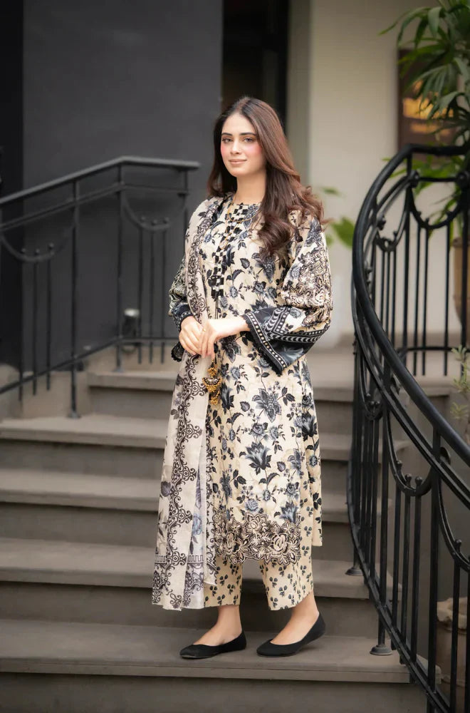 Swagiwear Sapphire - Winter 3PC Karandi Digital Print Dress - 