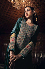 Swagiwear Aiqa Frock style - Winter 3PC Velvet Embroidered Suit - 