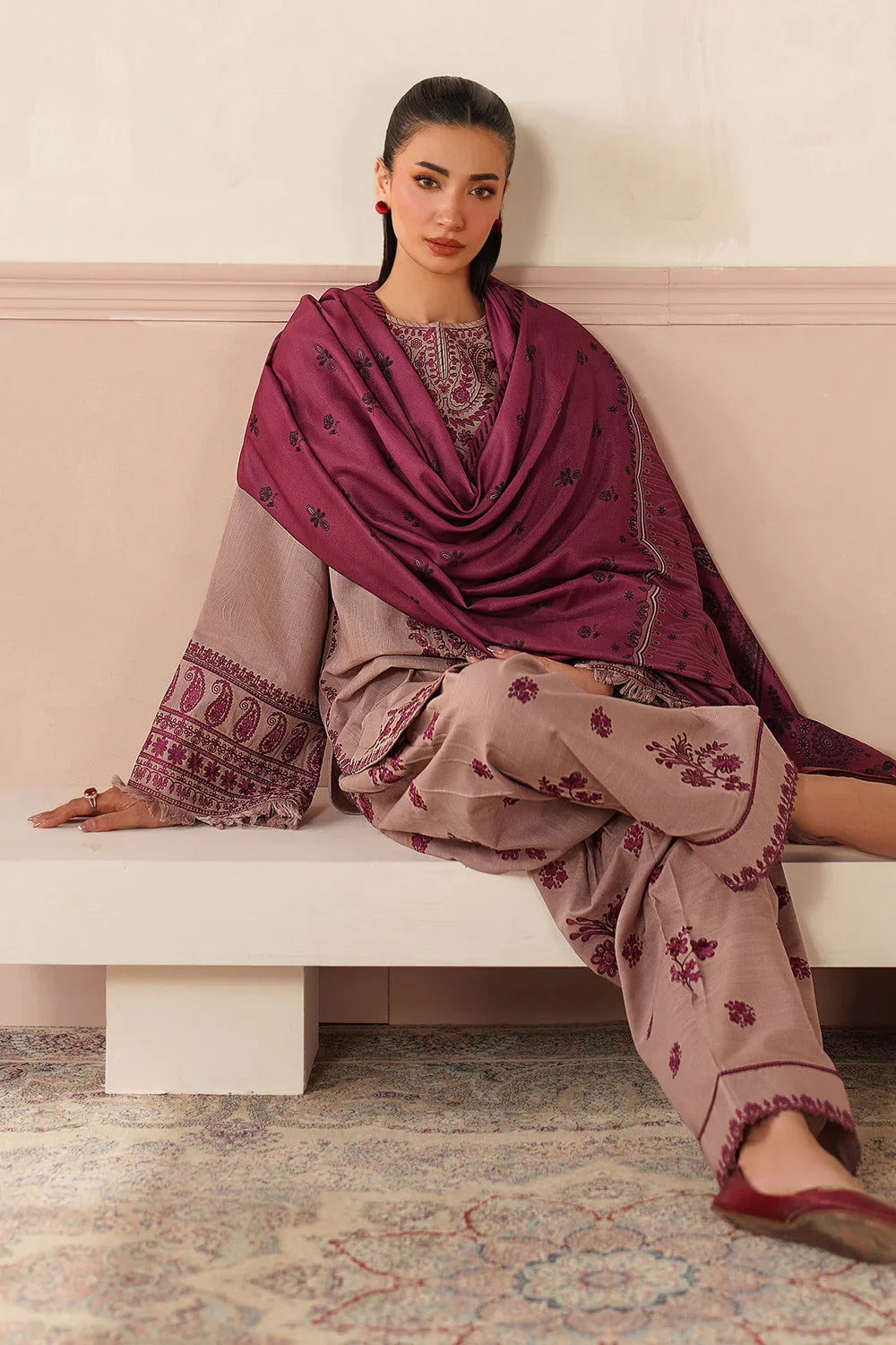 Swagiwear Baroque - 3PC Dhanak Embroidered Suit - 