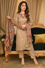 Bunnai - 3PC Dhanak Embroidered Shirt With Wool Printed Dupatta and Trouser - Sw1508