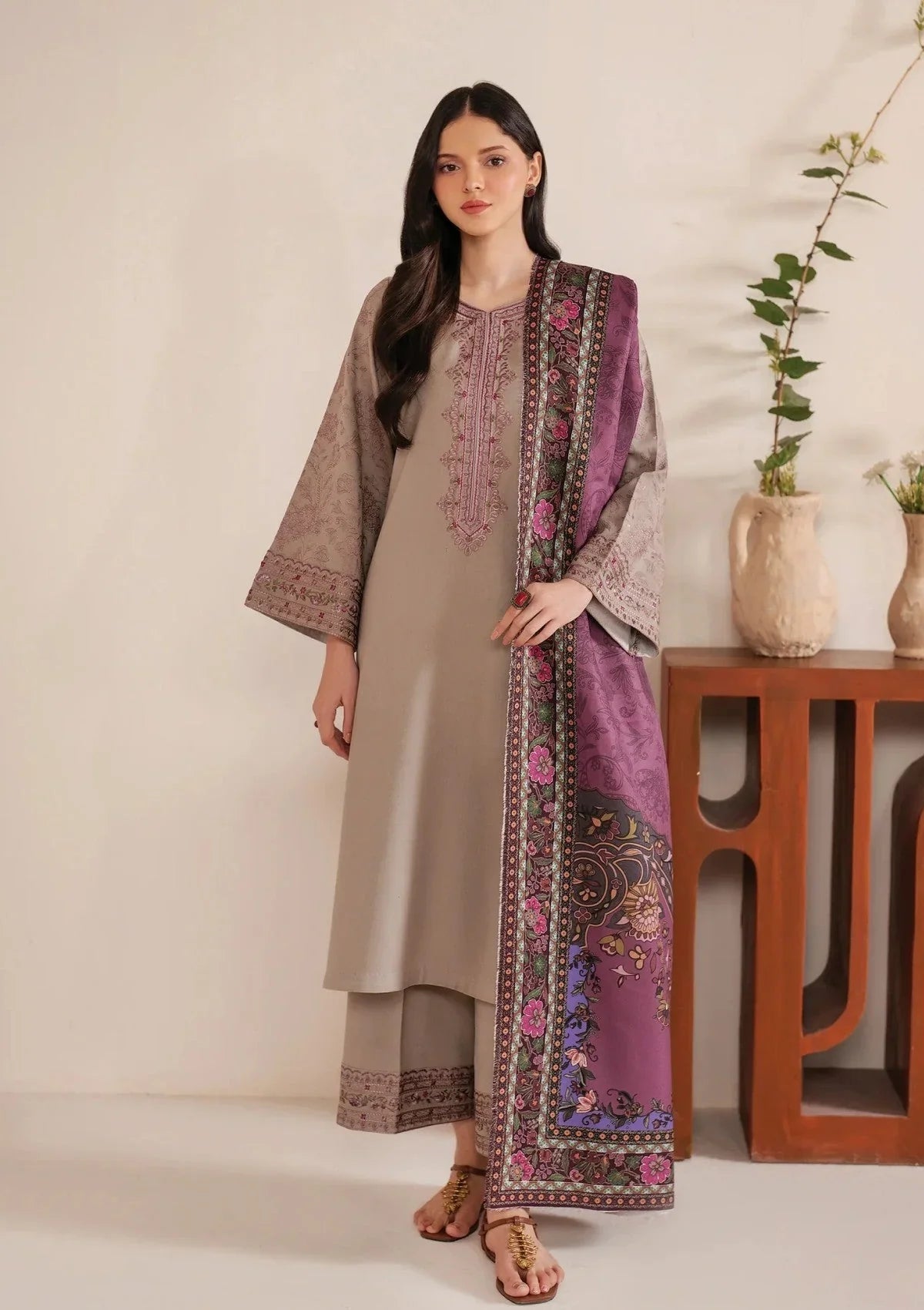 Swagiwear Jazmin 3 Pc Embroidered Dhanak  Suit - 