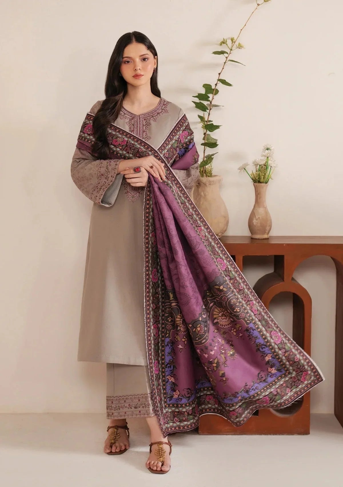 Swagiwear Jazmin 3 Pc Embroidered Dhanak  Suit - 