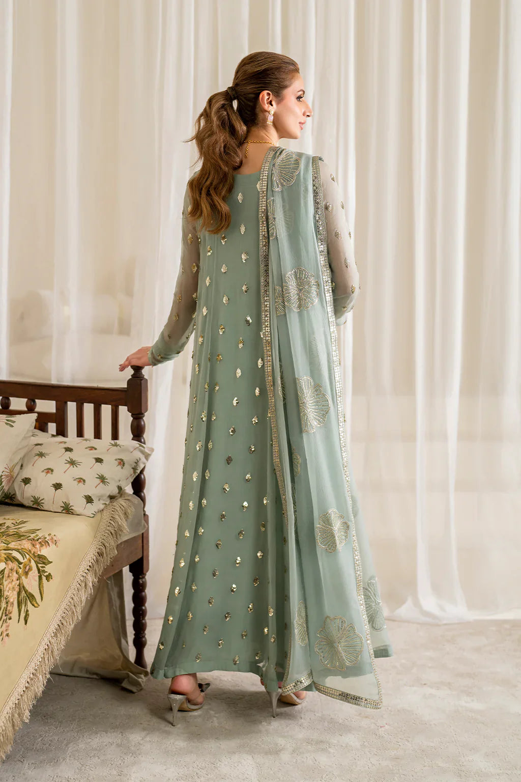Swagiwear Iznik - Chiffon 3 Piece Sequin Embroidered Dress - 