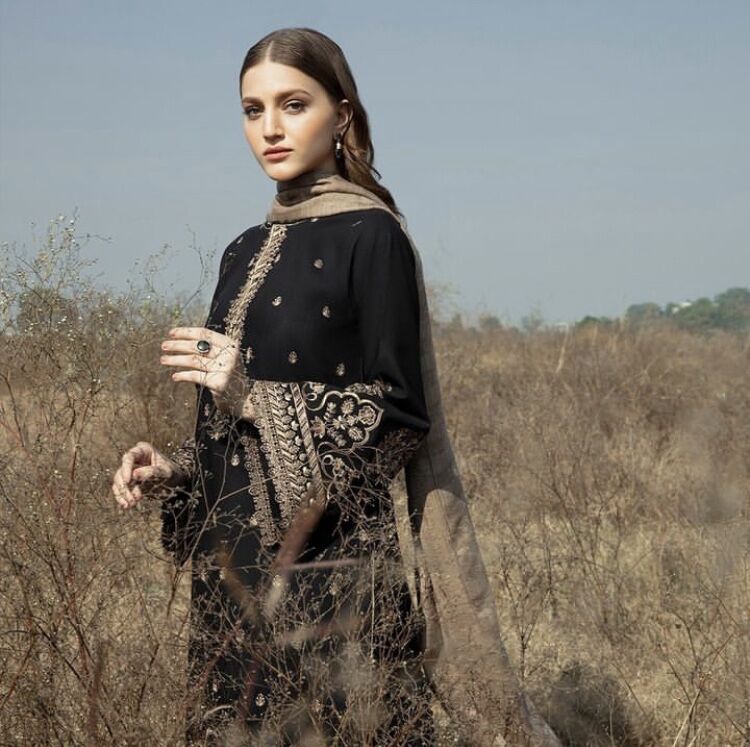 Swagiwear  Winter Unstitched 3PCs Embroidered Dhanak Dress With Wool Shawl