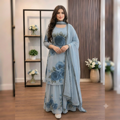 SwagiWear - 3 piece Lawn frock style Printed suit - Sw1478