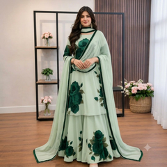 SwagiWear - 3 piece Lawn frock style Printed suit - Sw1481