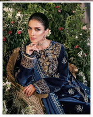Swagiwear  Winter Unstitched 3PCs Embroidered Velvet With Embroidered Chiffon Dupatta
