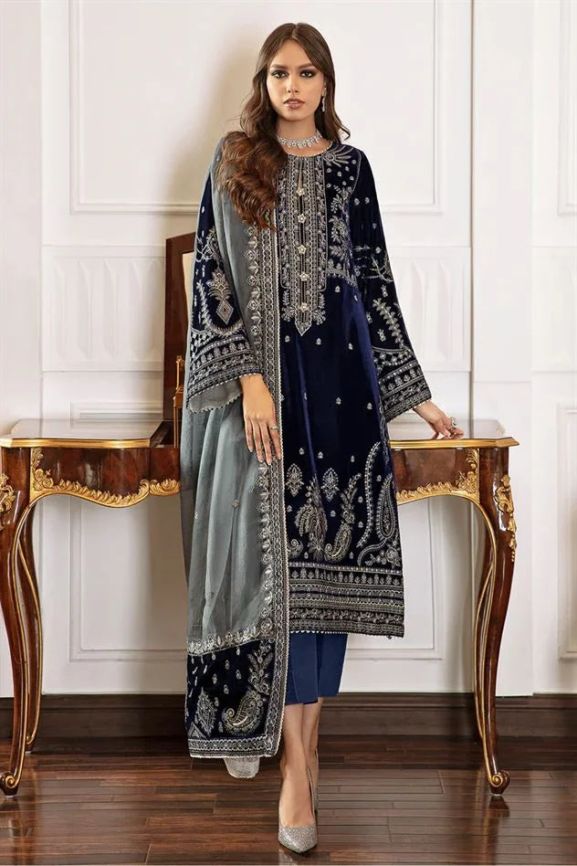 Swagiwear Baroque- Winter 3PC Velvet Embroidered Suit - 