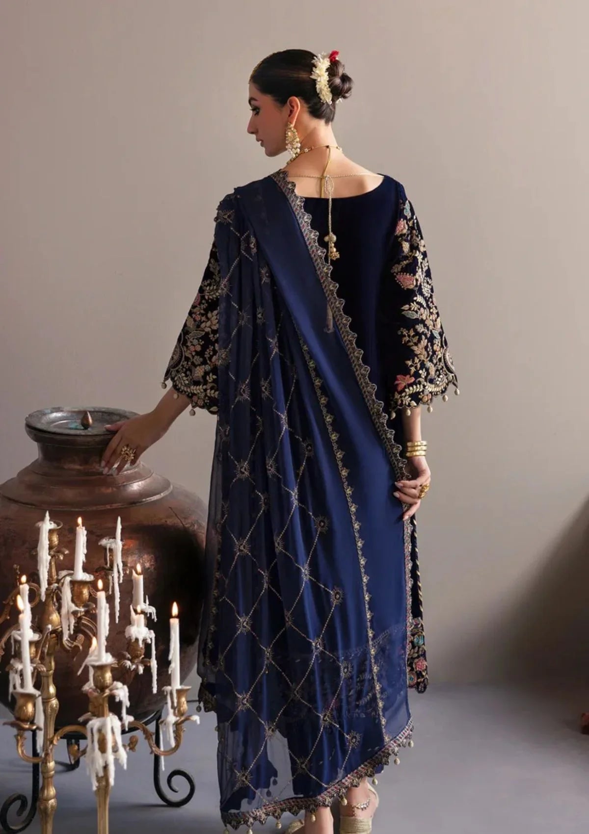 Swagiwear 3-Piece Unstitched Heavy Embroidered Velvet Suit - 