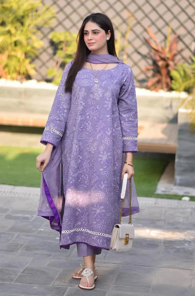 Swagiwear Breeze- 3PC Lawn Embroidered Suit - 