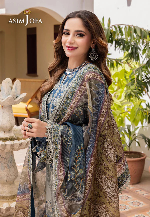 Swagiwear Asim Jofa - Summer 3PC Lawn Digital Print Dress - 
