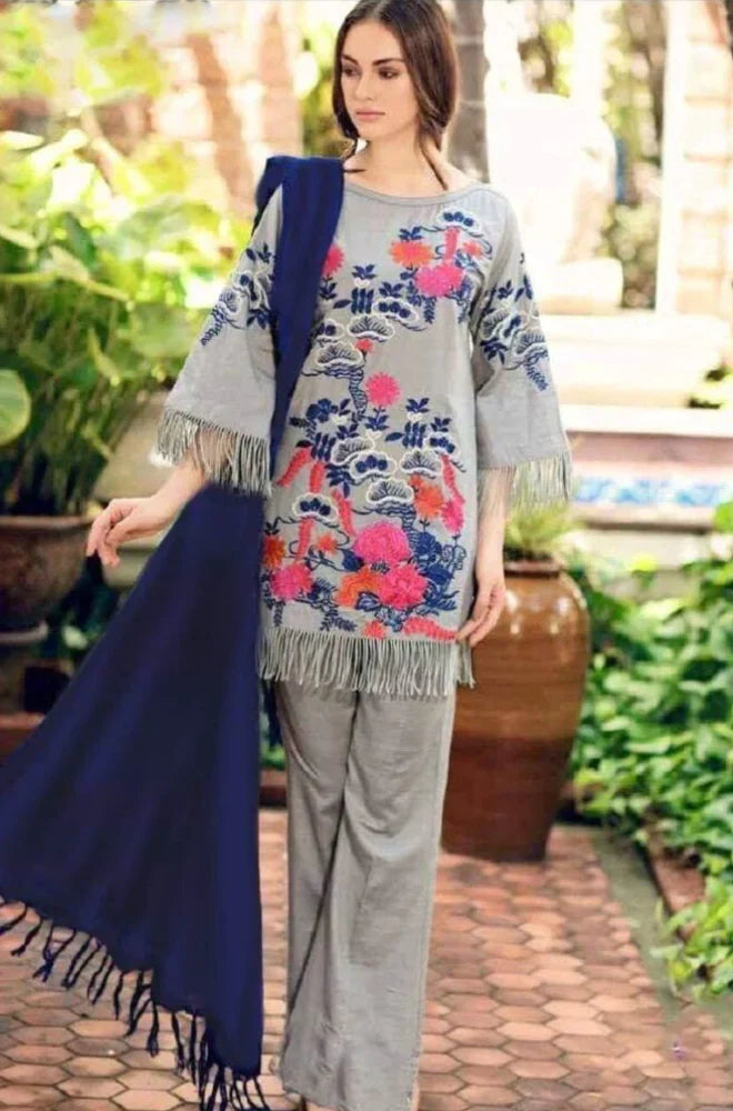 Swagiwear  Charizma - 3pc Embroidered khaddar Shirt With Bumble Wool Shawll