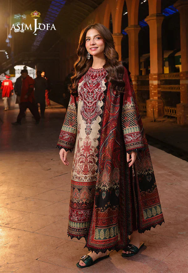Swagiwear Asim Jofa - Winter 3PC Karandi Digital Print Dress - 