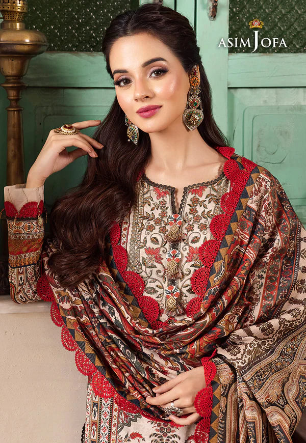 Swagiwear Asim Jofa - Winter 3PC Karandi Digital Print Dress - 