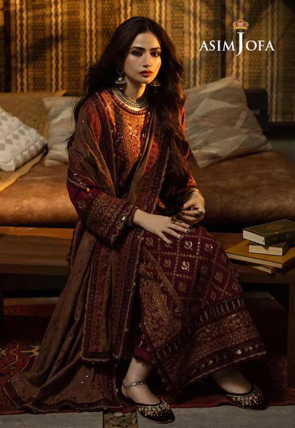 Swagiwear Asim Jofa, unstitched 3 piece Lawn sequence embroidered suit - 