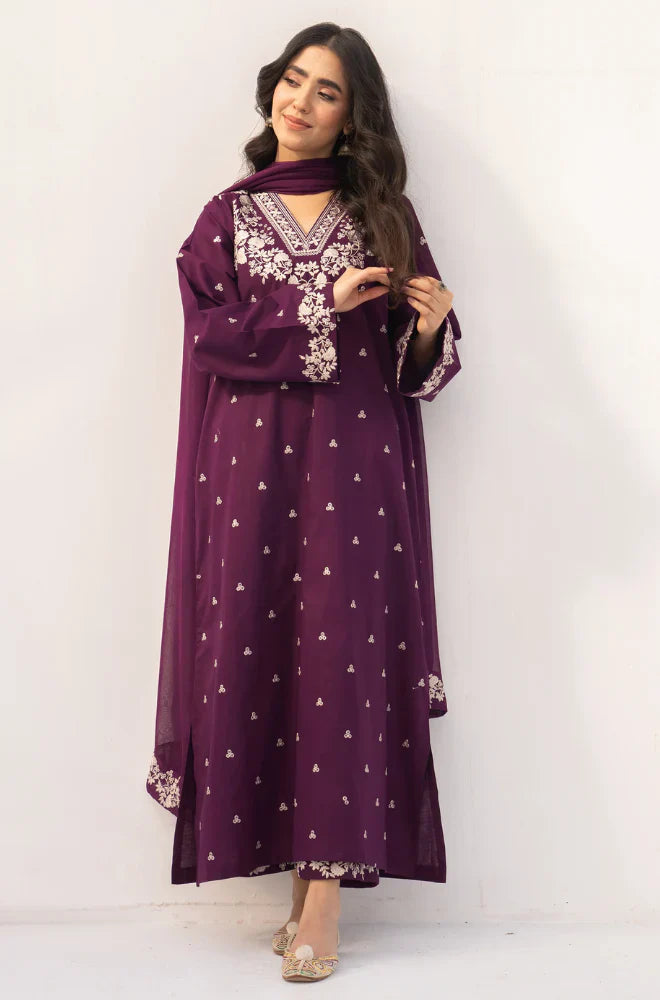 Swagiwear Dyot - Winter 3PC Dhanak Embroidered Suit - 