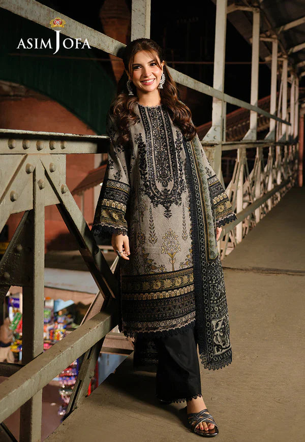 Swagiwear Asim Jofa - Winter 3PC Karandi Digital Print Dress - 