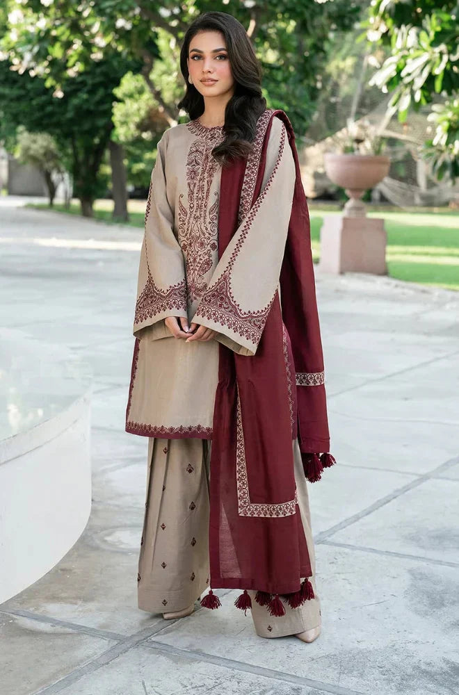 Swagiwear Baroque - 3PC Dhanak Embroidered Suit - 