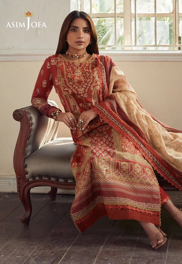 Swagiwear Asim Jofa - Summer 3PC Lawn Digital Print Dress - 