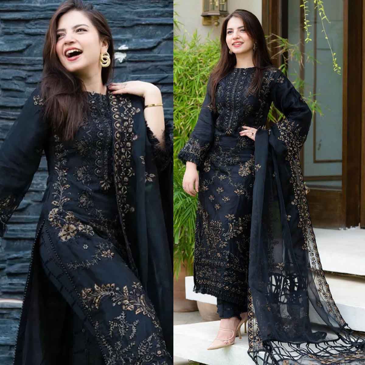 Swagiwear NISA - 3PC Lawn Embroidered Shirt With Chiffon Embroidered Dupatta 