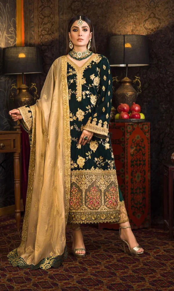 Swagiwear Velvet Heavy Embroidered Shirt With Organza Heavy Embroidered Dupatta - 