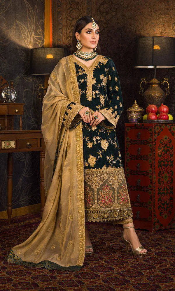 Swagiwear Velvet Heavy Embroidered Shirt With Organza Heavy Embroidered Dupatta - 