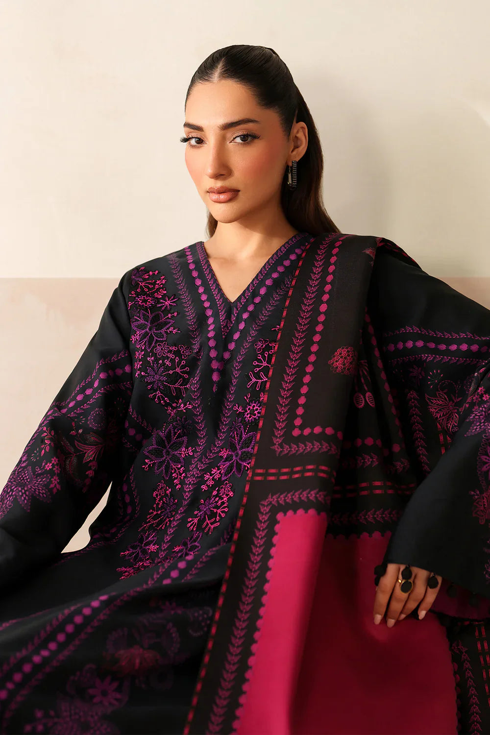 Swagiwear Asim Jofa - Winter 3PC Karandi Digital Print Dress - 