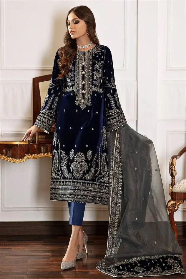 Swagiwear Baroque- Winter 3PC Velvet Embroidered Suit - 